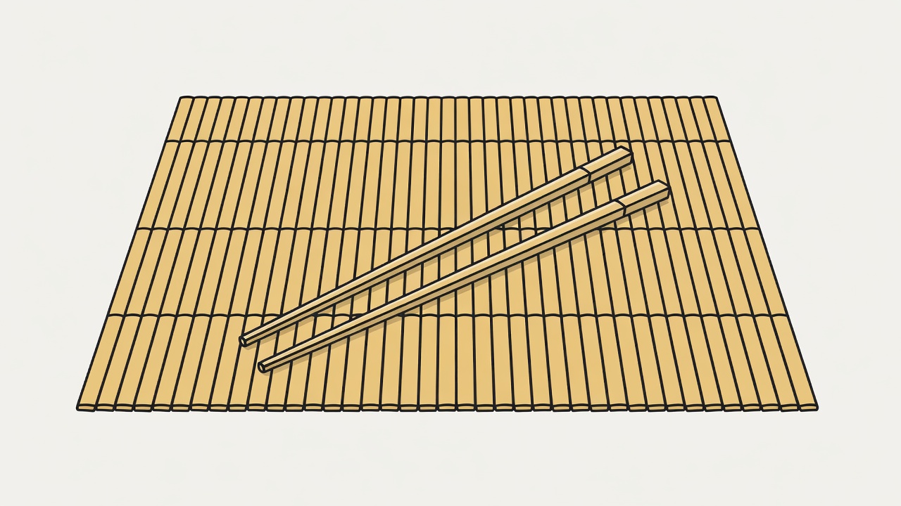 Vector graphic showing a bamboo serving mat and chopsticks
